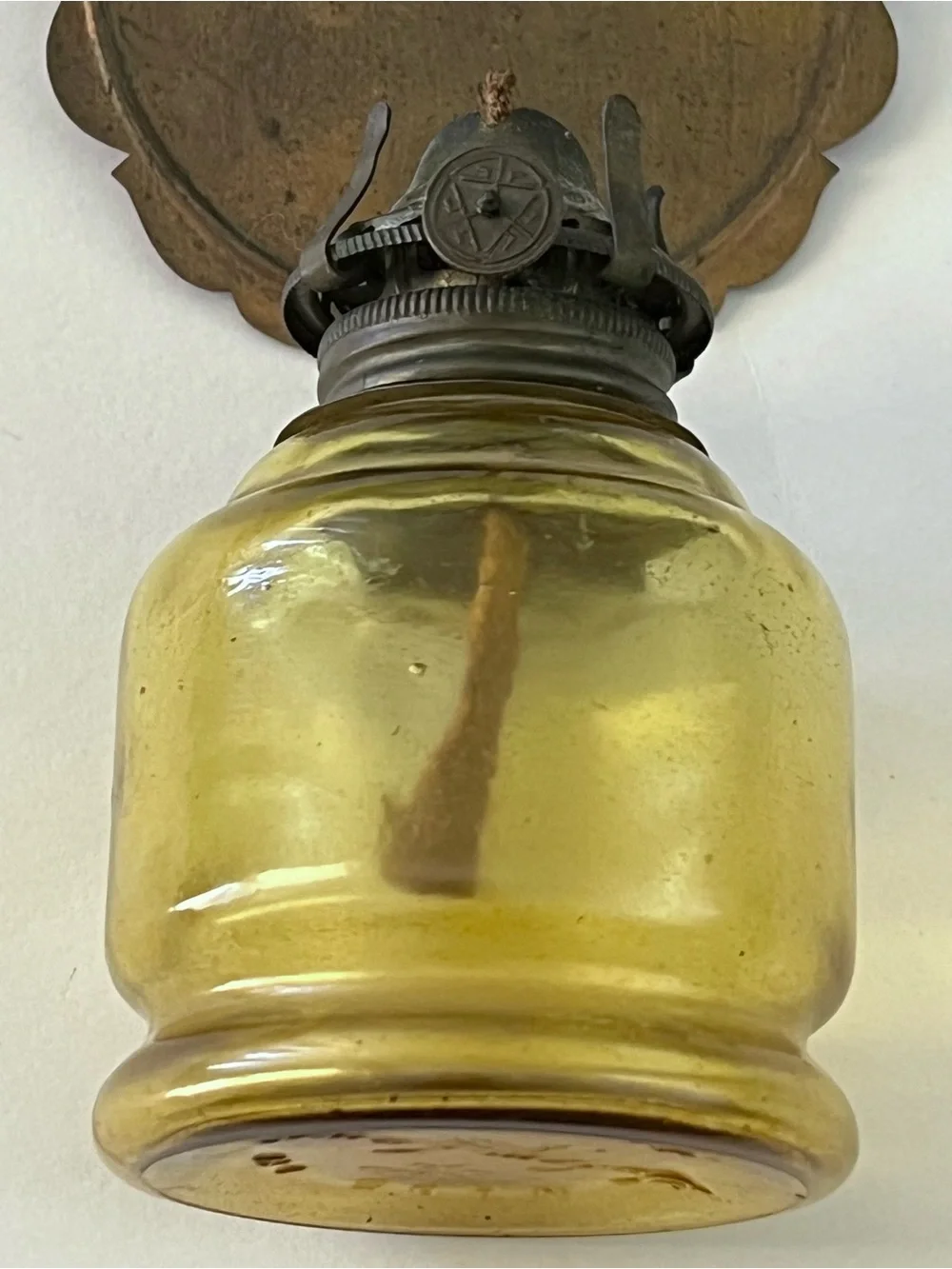 Vintage Salem Lamp Amber Glass Wall Mount Oil Lamp Made In Japan Kerosene Sconce